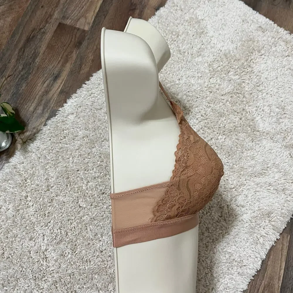 Aerie Size XS Brown Floral Lace Mesh Wireless Unlined Pull-On Bralette NWOT